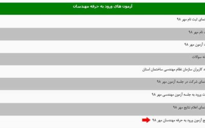 نتیجه آزمون نظام مهندسی مهر ۹۸