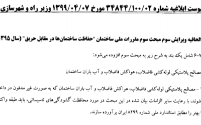 الحاقیه ویرایش سوم مبحث سوم مقررات ملی ساختمان حفاظت ساختمان‌ها در برابر حریق ۱۳۹۵