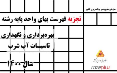 تجزیه فهرست‌بهای واحد پایه رشته بهره‌برداری و نگهداری تاسیسات آب شرب سال ۱۴۰۰