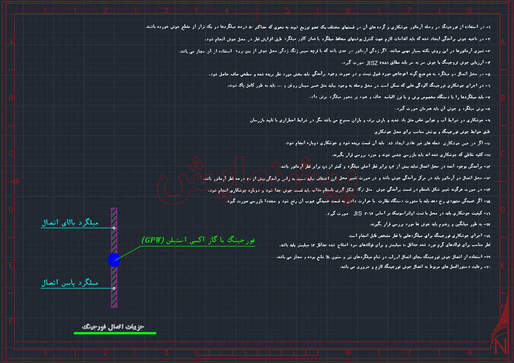 اتوکد شیت توضیحات اتصال فورجینگ میلگرد 2 اتوکد شیت توضیحات اتصال فورجینگ میلگرد