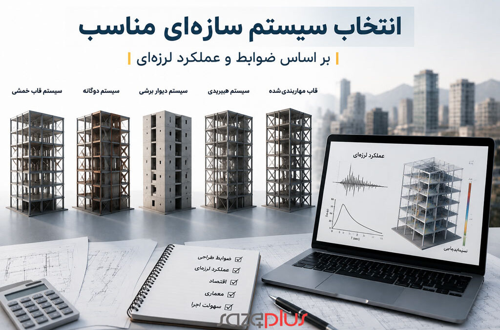 انتخاب سیستم سازه‌ای مناسب بر اساس ضریب رفتار و حداکثر ارتفاع مجاز (جدول ۳-۱) در ویرایش پنجم استاندارد ۲۸۰۰
