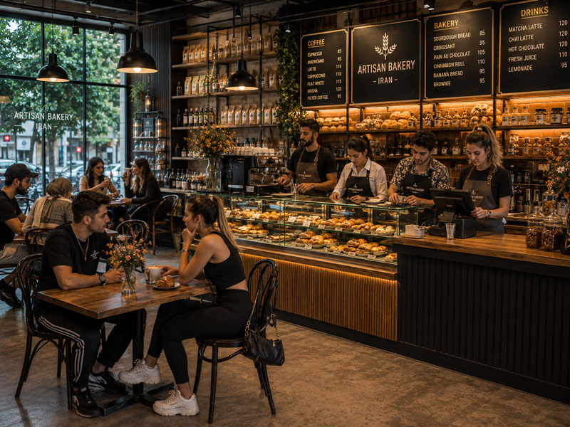 داخلی کافی شاپ آرتیزان Artisan Cafe و بیکری؛ ترکیب هنر، کیفیت و تجربه مشتری