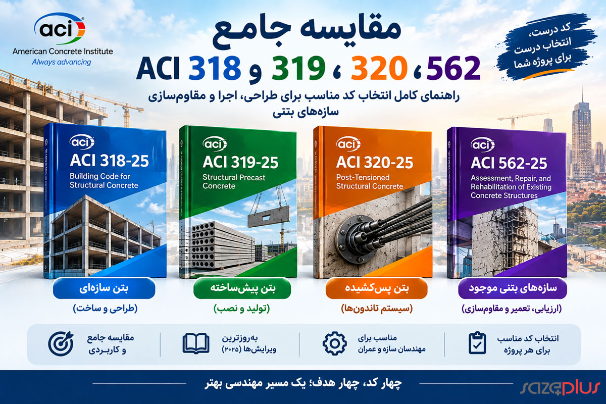 مقایسه ACI 318، ACI 319، ACI 320 و ACI 562؛ راهنمای جامع مهندسان سازه